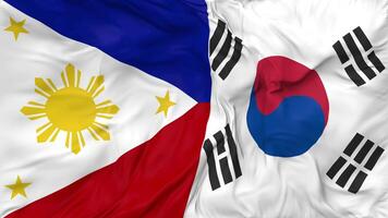 South Korea and Philippines Flags Together Seamless Looping Background, Looped Bump Texture Cloth Waving Slow Motion, 3D Rendering video