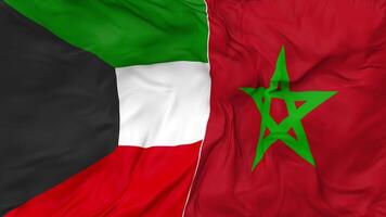 Kuwait and Morocco Flags Together Seamless Looping Background, Looped Bump Texture Cloth Waving Slow Motion, 3D Rendering video