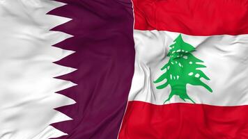 Qatar and Lebanon Flags Together Seamless Looping Background, Looped Bump Texture Cloth Waving Slow Motion, 3D Rendering video