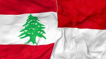 Indonesië en Libanon vlaggen samen naadloos looping achtergrond, lusvormige buil structuur kleding golvend langzaam beweging, 3d renderen video