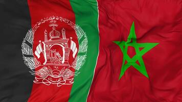 Afghanistan und Marokko Flaggen zusammen nahtlos Schleifen Hintergrund, geloopt stoßen Textur Stoff winken schleppend Bewegung, 3d Rendern video