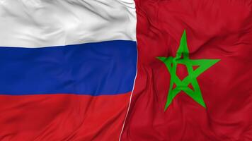 Russia and Morocco Flags Together Seamless Looping Background, Looped Bump Texture Cloth Waving Slow Motion, 3D Rendering video