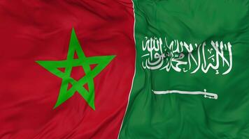 ksa, Royaume de saoudien Saoudite et Maroc drapeaux ensemble sans couture boucle arrière-plan, en boucle bosse texture tissu agitant lent mouvement, 3d le rendu video