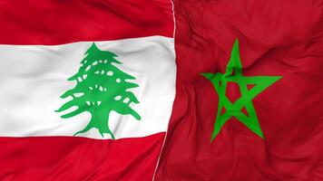 Lebanon and Morocco Flags Together Seamless Looping Background, Looped Bump Texture Cloth Waving Slow Motion, 3D Rendering video