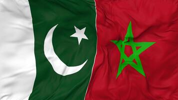 Pakistan et Maroc drapeaux ensemble sans couture boucle arrière-plan, en boucle bosse texture tissu agitant lent mouvement, 3d le rendu video