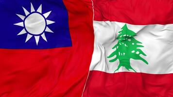 Taiwan and Lebanon Flags Together Seamless Looping Background, Looped Bump Texture Cloth Waving Slow Motion, 3D Rendering video