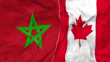 Canada and Morocco Flags Together Seamless Looping Background, Looped Bump Texture Cloth Waving Slow Motion, 3D Rendering video