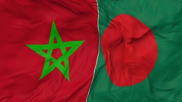 Bangladesh and Morocco Flags Together Seamless Looping Background, Looped Bump Texture Cloth Waving Slow Motion, 3D Rendering video