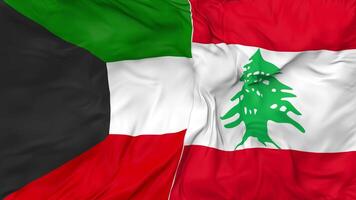 Koeweit en Libanon vlaggen samen naadloos looping achtergrond, lusvormige buil structuur kleding golvend langzaam beweging, 3d renderen video