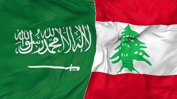 KSA, Kingdom of Saudi Arabia and Lebanon Flags Together Seamless Looping Background, Looped Bump Texture Cloth Waving Slow Motion, 3D Rendering video