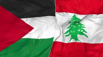 Palestine and Lebanon Flags Together Seamless Looping Background, Looped Bump Texture Cloth Waving Slow Motion, 3D Rendering video