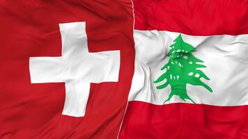 Switzerland and Lebanon Flags Together Seamless Looping Background, Looped Bump Texture Cloth Waving Slow Motion, 3D Rendering video