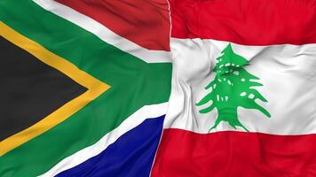 South Africa and Lebanon Flags Together Seamless Looping Background, Looped Bump Texture Cloth Waving Slow Motion, 3D Rendering video