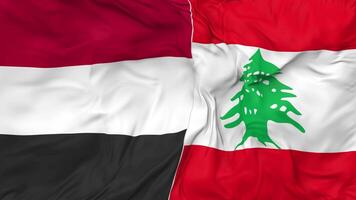 Yemen and Lebanon Flags Together Seamless Looping Background, Looped Bump Texture Cloth Waving Slow Motion, 3D Rendering video