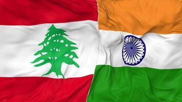 India and Lebanon Flags Together Seamless Looping Background, Looped Bump Texture Cloth Waving Slow Motion, 3D Rendering video