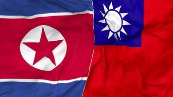 North Korea and Taiwan Flags Together Seamless Looping Background, Looped Bump Texture Cloth Waving Slow Motion, 3D Rendering video
