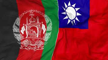 Afganistán y Taiwán banderas juntos sin costura bucle fondo, serpenteado bache textura paño ondulación lento movimiento, 3d representación video