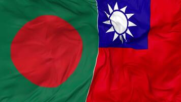 Bangladesh y Taiwán banderas juntos sin costura bucle fondo, serpenteado bache textura paño ondulación lento movimiento, 3d representación video