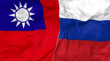 Russia and Taiwan Flags Together Seamless Looping Background, Looped Bump Texture Cloth Waving Slow Motion, 3D Rendering video