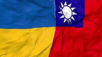 Ukraine and Taiwan Flags Together Seamless Looping Background, Looped Bump Texture Cloth Waving Slow Motion, 3D Rendering video