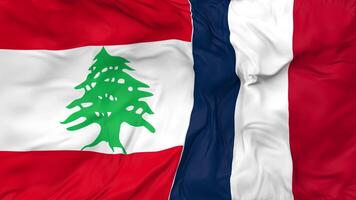 Francia y Líbano banderas juntos sin costura bucle fondo, serpenteado bache textura paño ondulación lento movimiento, 3d representación video