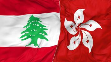 Hong Kong and Lebanon Flags Together Seamless Looping Background, Looped Bump Texture Cloth Waving Slow Motion, 3D Rendering video