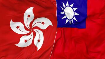 Hong Kong and Taiwan Flags Together Seamless Looping Background, Looped Bump Texture Cloth Waving Slow Motion, 3D Rendering video