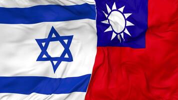 Israel and Taiwan Flags Together Seamless Looping Background, Looped Bump Texture Cloth Waving Slow Motion, 3D Rendering video