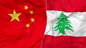 China and Lebanon Flags Together Seamless Looping Background, Looped Bump Texture Cloth Waving Slow Motion, 3D Rendering video