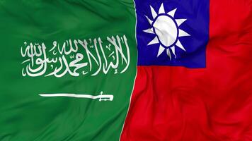 KSA, Kingdom of Saudi Arabia and Taiwan Flags Together Seamless Looping Background, Looped Bump Texture Cloth Waving Slow Motion, 3D Rendering video