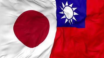 Japan and Taiwan Flags Together Seamless Looping Background, Looped Bump Texture Cloth Waving Slow Motion, 3D Rendering video