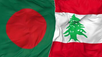 Bangladesh and Lebanon Flags Together Seamless Looping Background, Looped Bump Texture Cloth Waving Slow Motion, 3D Rendering video