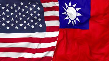 United States and Taiwan Flags Together Seamless Looping Background, Looped Bump Texture Cloth Waving Slow Motion, 3D Rendering video