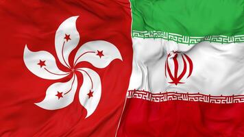 Iran and Hong Kong Flags Together Seamless Looping Background, Looped Bump Texture Cloth Waving Slow Motion, 3D Rendering video