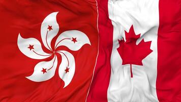 Canada e hong kong bandiere insieme senza soluzione di continuità looping sfondo, loop urto struttura stoffa agitando lento movimento, 3d interpretazione video