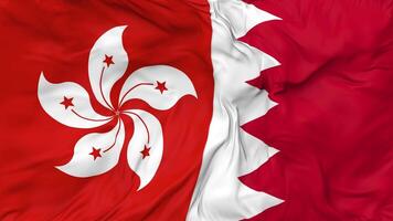 Bahrain and Hong Kong Flags Together Seamless Looping Background, Looped Bump Texture Cloth Waving Slow Motion, 3D Rendering video