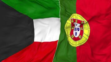 Kuwait and Portugal Flags Together Seamless Looping Background, Looped Bump Texture Cloth Waving Slow Motion, 3D Rendering video