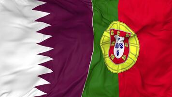 Qatar and Portugal Flags Together Seamless Looping Background, Looped Bump Texture Cloth Waving Slow Motion, 3D Rendering video