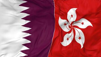 Qatar and Hong Kong Flags Together Seamless Looping Background, Looped Bump Texture Cloth Waving Slow Motion, 3D Rendering video
