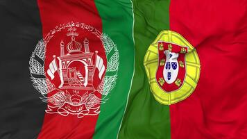 Afghanistan and Portugal Flags Together Seamless Looping Background, Looped Bump Texture Cloth Waving Slow Motion, 3D Rendering video