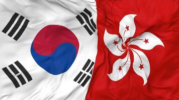South Korea and Hong Kong Flags Together Seamless Looping Background, Looped Bump Texture Cloth Waving Slow Motion, 3D Rendering video