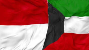 Kuwait and Indonesia Flags Together Seamless Looping Background, Looped Bump Texture Cloth Waving Slow Motion, 3D Rendering video