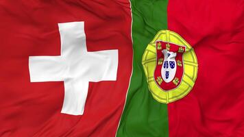 Switzerland and Portugal Flags Together Seamless Looping Background, Looped Bump Texture Cloth Waving Slow Motion, 3D Rendering video