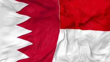 Bahrain and Indonesia Flags Together Seamless Looping Background, Looped Bump Texture Cloth Waving Slow Motion, 3D Rendering video