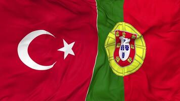 Turkey and Portugal Flags Together Seamless Looping Background, Looped Bump Texture Cloth Waving Slow Motion, 3D Rendering video