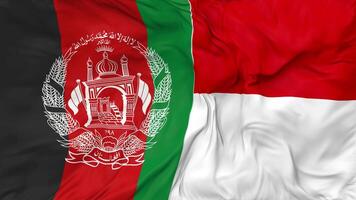 Afghanistan and Indonesia Flags Together Seamless Looping Background, Looped Bump Texture Cloth Waving Slow Motion, 3D Rendering video