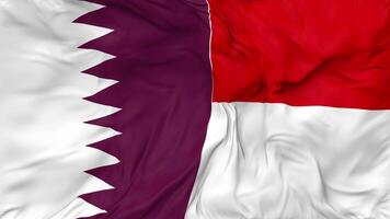 Qatar and Indonesia Flags Together Seamless Looping Background, Looped Bump Texture Cloth Waving Slow Motion, 3D Rendering video