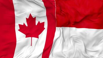 Canada and Indonesia Flags Together Seamless Looping Background, Looped Bump Texture Cloth Waving Slow Motion, 3D Rendering video