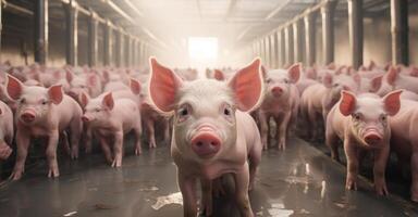 AI generated pigs are being born and reared in an intensive barn photo