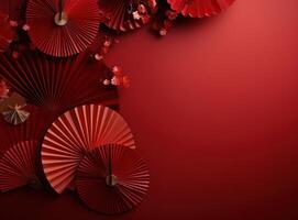 AI generated paper fans and lanterns in the colors of chinese new year photo